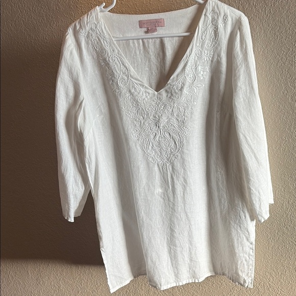 Saint Tropez West White Relaxed 100% Linen Tunic/ Size Medium - Picture 1 of 5